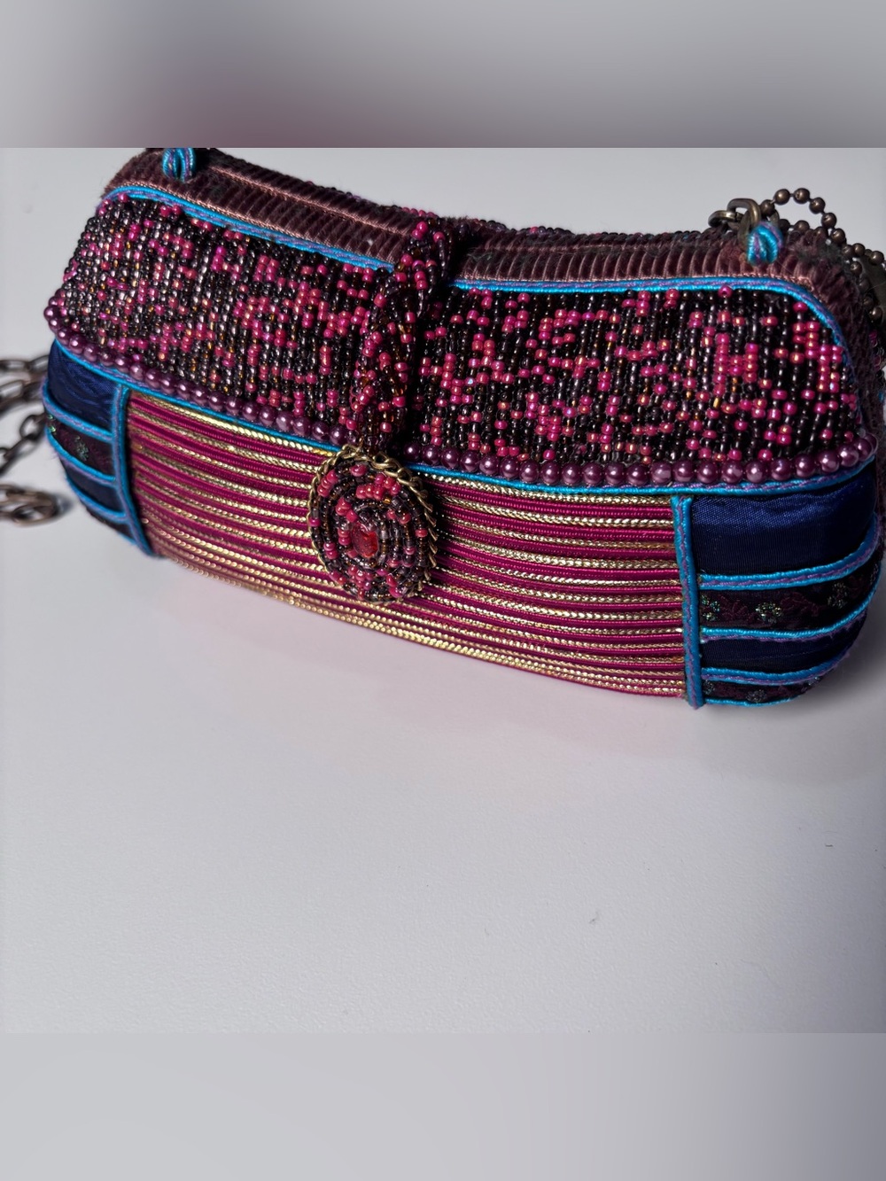 Mary Frances Beaded Clutch Evening Bag Jeweled Embellished Vintage Boho Purse - Picture 5 of 13
